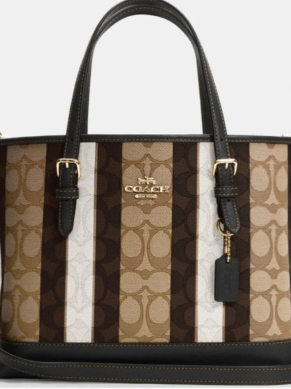 like new Coach Signature Stripe Small Satchel in Brown/Black with Canvas Print